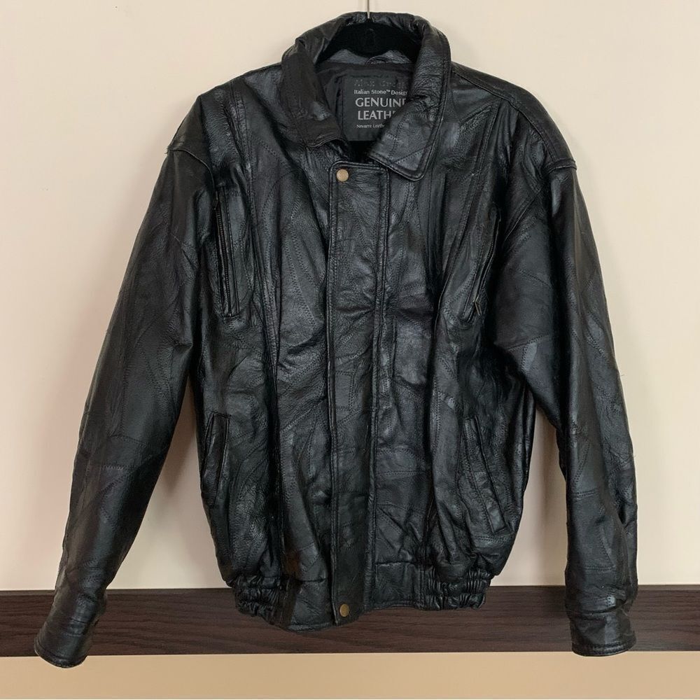 Italian Stone Design Patchwork Leather Jacket Medium